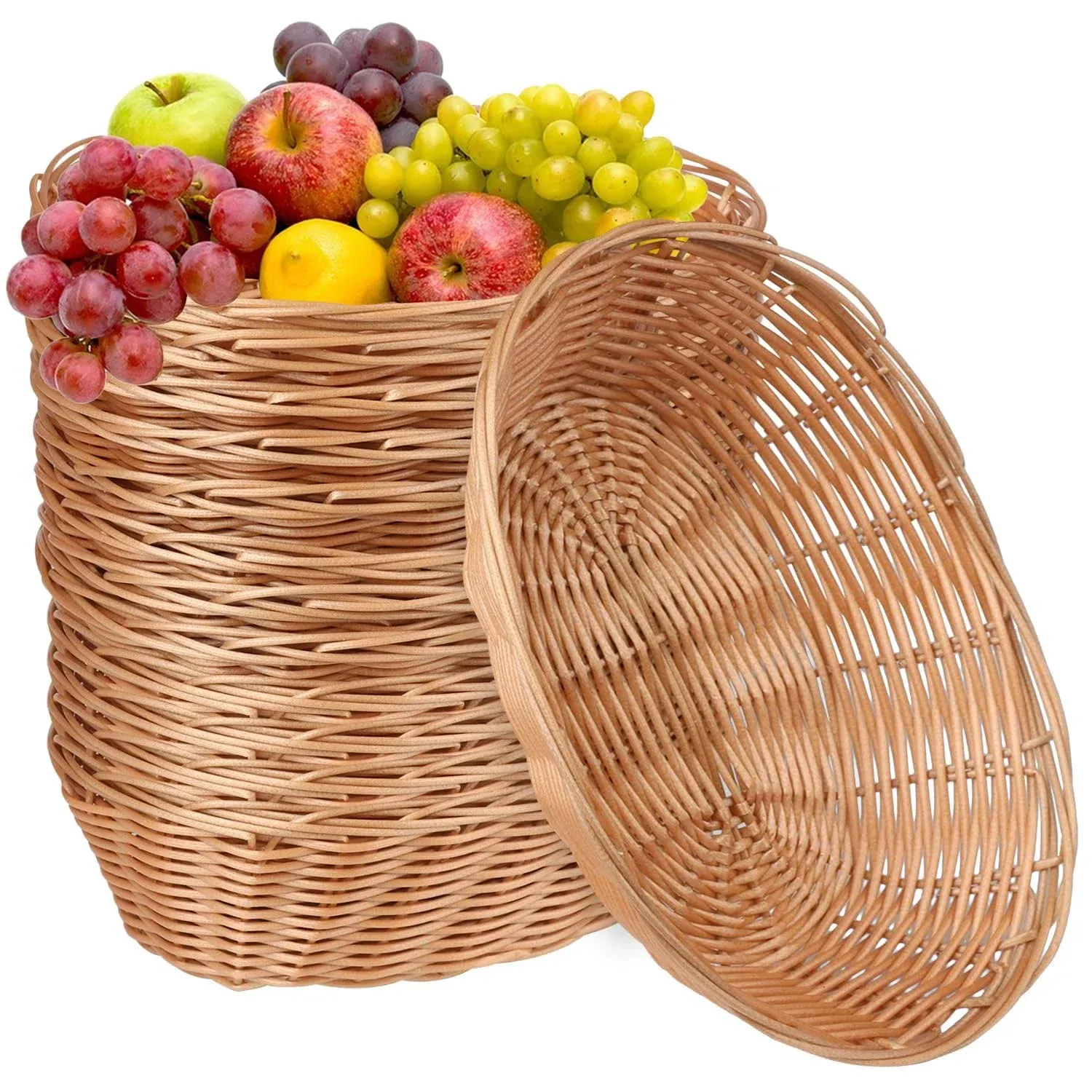 12 Pack Oval Poly Wicker Basket, 10.6x7.9x2.4 Inch Poly Wicker Bread Baskets, Large Size Gift Baskets for Kitchen, Christmas Gifts, Centerpiece Display, Storing Bread, Fruits, Vegetables, by GNIEMCKIN