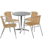 27.5RD Aluminum Table/4 Chairs TLH-ALUM-28RD-020BGECHR4-GG