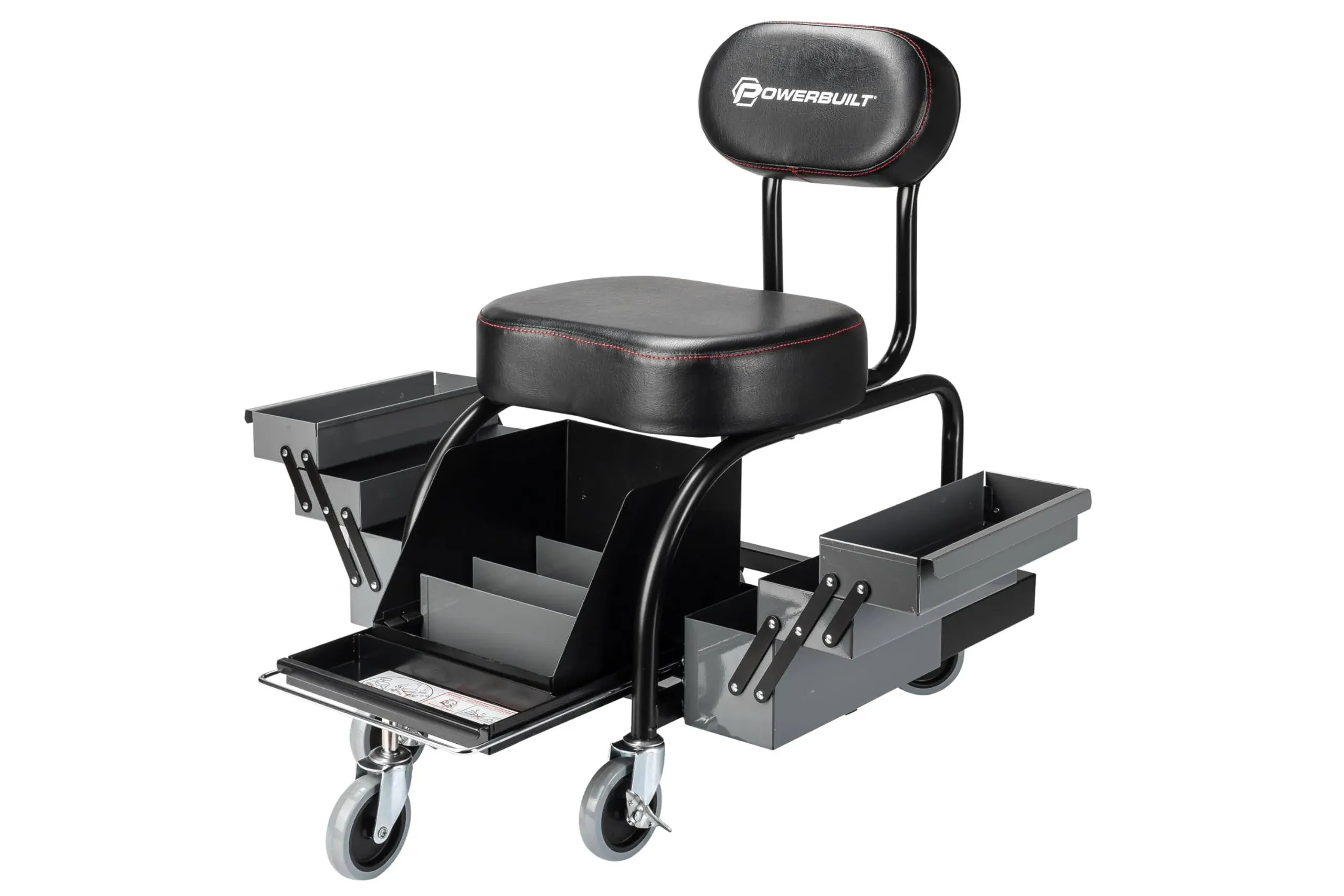 Powerbuilt Professional Shop Seat with Expandable Side Trays