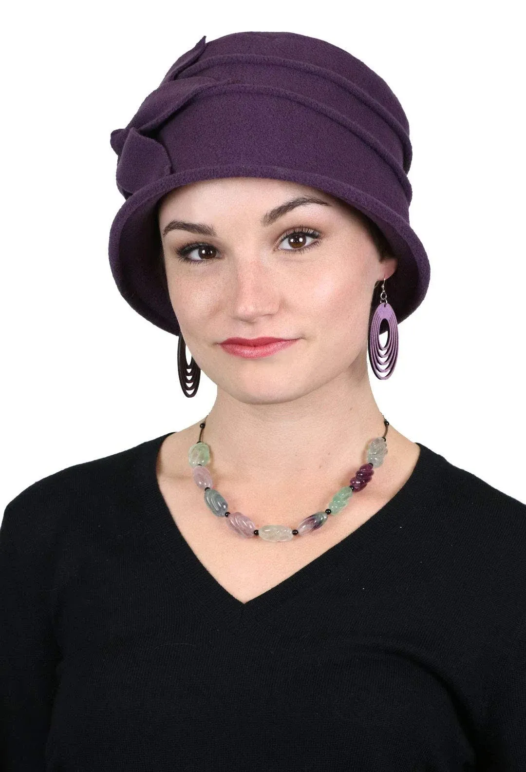 Hats Scarves & More Fleece Flower Cloche Hat for Women Cancer Headwear Chemo Ladies Head Coverings (Plum)