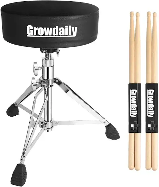 Drum Throne Seat,Adjustable Stool Drum Universal Padded Drum Throne Drummer Stool with 5A Drumsticks for Adults Beginner Drummers