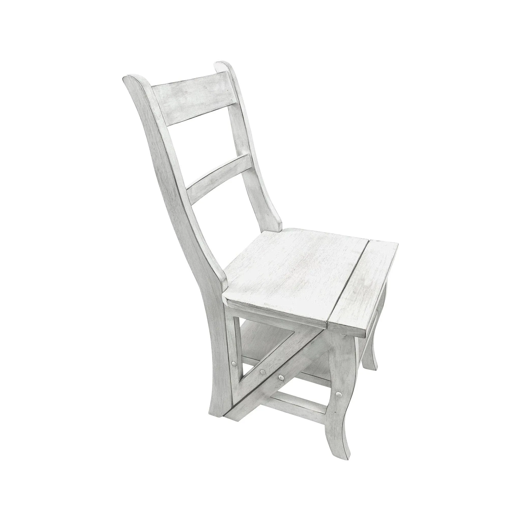 Antique Folding Library Ladder Chair in White