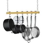 NC-00269 Standard, Single Bar, 36-Inch Ceiling Mounted Wooden Pot Rack, Brown