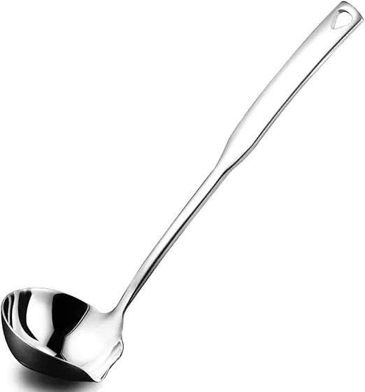 Kitchen Soup Ladle 304 Stainless Steel Punch Metal Luminous Ladell Spoons With Pour Spout Gravy Ladles for Serving,Cooking,Canning,11.8 inch