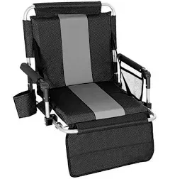 Alpha Camper Folding Portable Stadium Seat Chair for Bleachers with Arm Rest, Black Grey