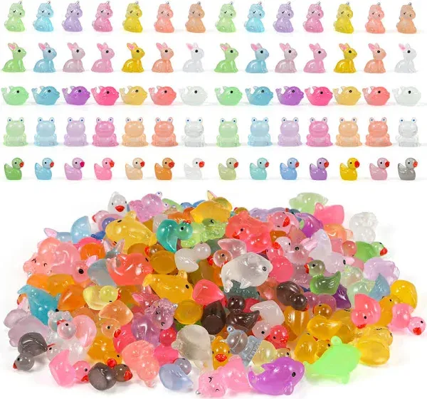 146PCS Luminous Mini Resin Ducks Glow in The Dark Duck Dolphin Frog Rabbit Unicorn 5 Combination Sets for Office Prank Plants Party Garden Micro Landscape Aquarium Dollhouse Decoration DIY Craft