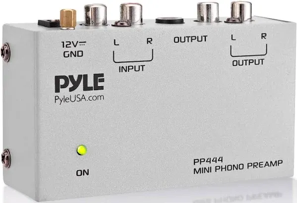 Pyle Phono Turntable Preamp - Mini Electronic Audio Stereo Phonograph Preamplifier with RCA Input, RCA Output & Low Noise Operation Powered by 12 Volt DC Adapter (PP444), Gray