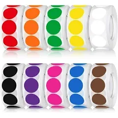 10000 Pieces 1 Inch Round Color Coding Labels Stickers Roll Adhesive Assorted Colored Dot Stickers Solid Colors Circle Stickers for Inventory Organize, File Classification, 10 Colors