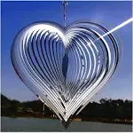 Wind Spinner Outdoor Metal Decorations, Bird Deterrents Silver Heart Wind Spinners for Yard and Garden, Mother's Day Christmas Thanksgiving Ornament Gifts