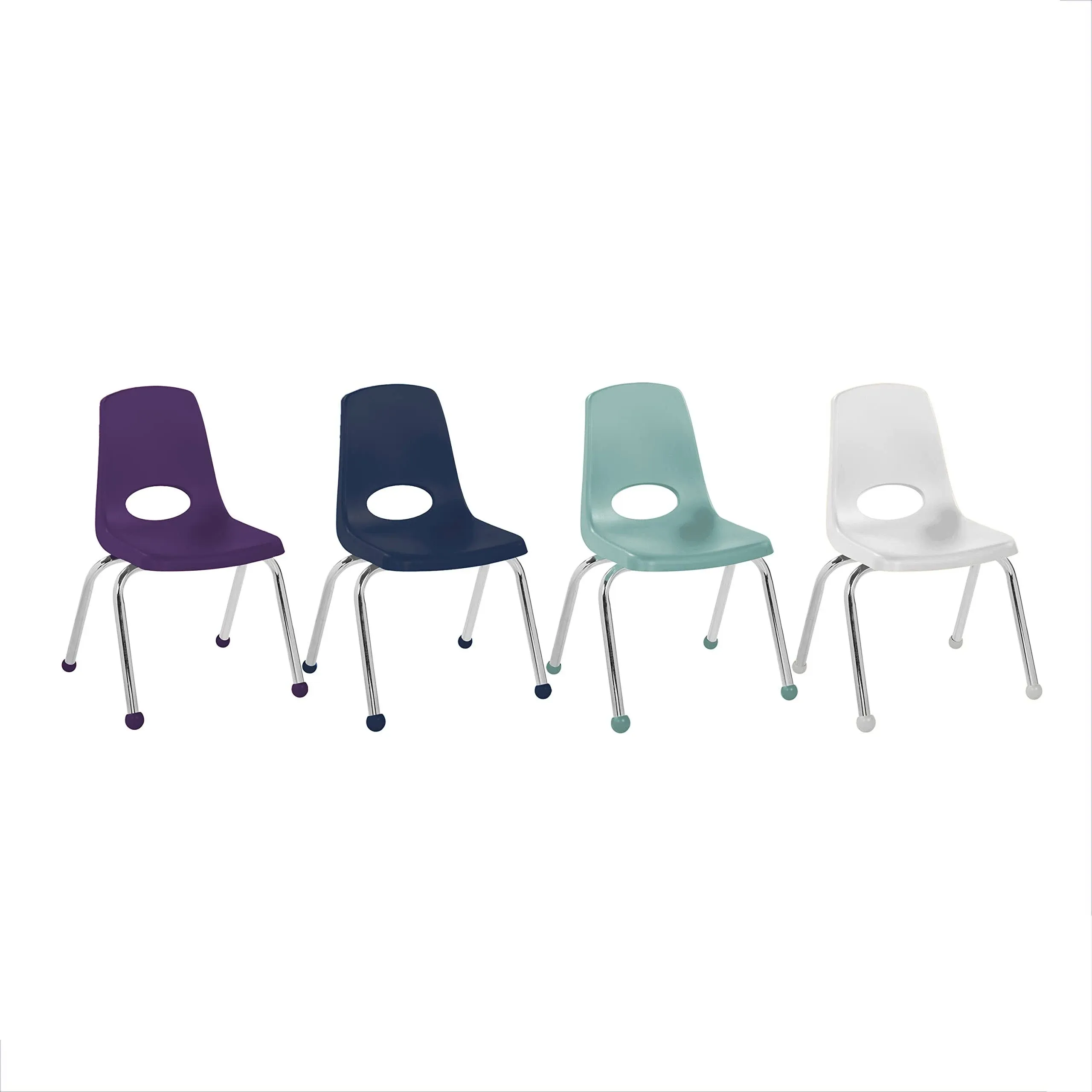 Factory Direct Partners 14003-AS 12" School Stack Chair, Stacking Student Seat with Chromed Steel Legs and Ball Glides for in-Home Learning or Classroom - Assorted (4-Pack)