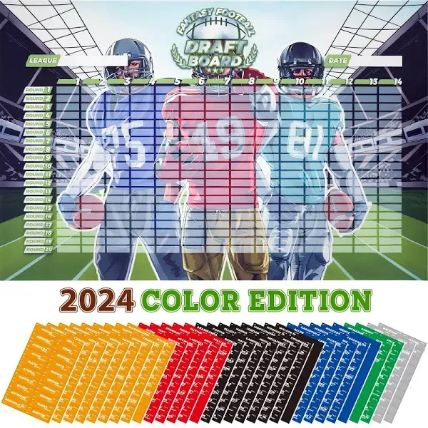 Fantasy Football Draft Board 2024-2025 Kit, 620 Player Labels, 6 Feet x 4 Feet Board(14 Teams 20 Rounds), 2024 Top Rookie, Blank Label