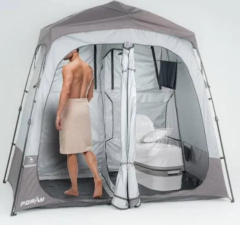 Camping Shower Tent Deluxe Changing Room Easy Set Up Privacy Shelter,Large Toilet Tent 2 Rooms with Floor Drain Design for Beach, Camping,Hiking with Stakes and Ropes for Stability