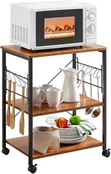 Mr Ironstone Baker's Rack Kitchen Microwave Cart Coffee Bar Table Station 3-Tier Kitchen Utility Storage Shelf