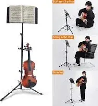 Klvied Sheet Music Stand with Violin Hanger, Portable Folding violin Stand, for