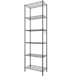 Himimi 6 Tier Storage Shelf Wire Shelving Unit Adjustable Rack Free Standing Organization with Leveling Feet, Stainless Side Hooks for Laundry Bathroom Kitchen Pantry Closet,2-Pack Shelves,Silver