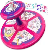 Unicorn Sit and Spin Toy, Birthday Gift for Girls Age 1 2 3 4 Years Old, Toddler Toys, with LED and Music, 360° Spin