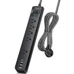 10 ft Power Strip Surge Protector- 5 Outlets 3 USB Ports, Flat Plug Braided Exte DSLO8062