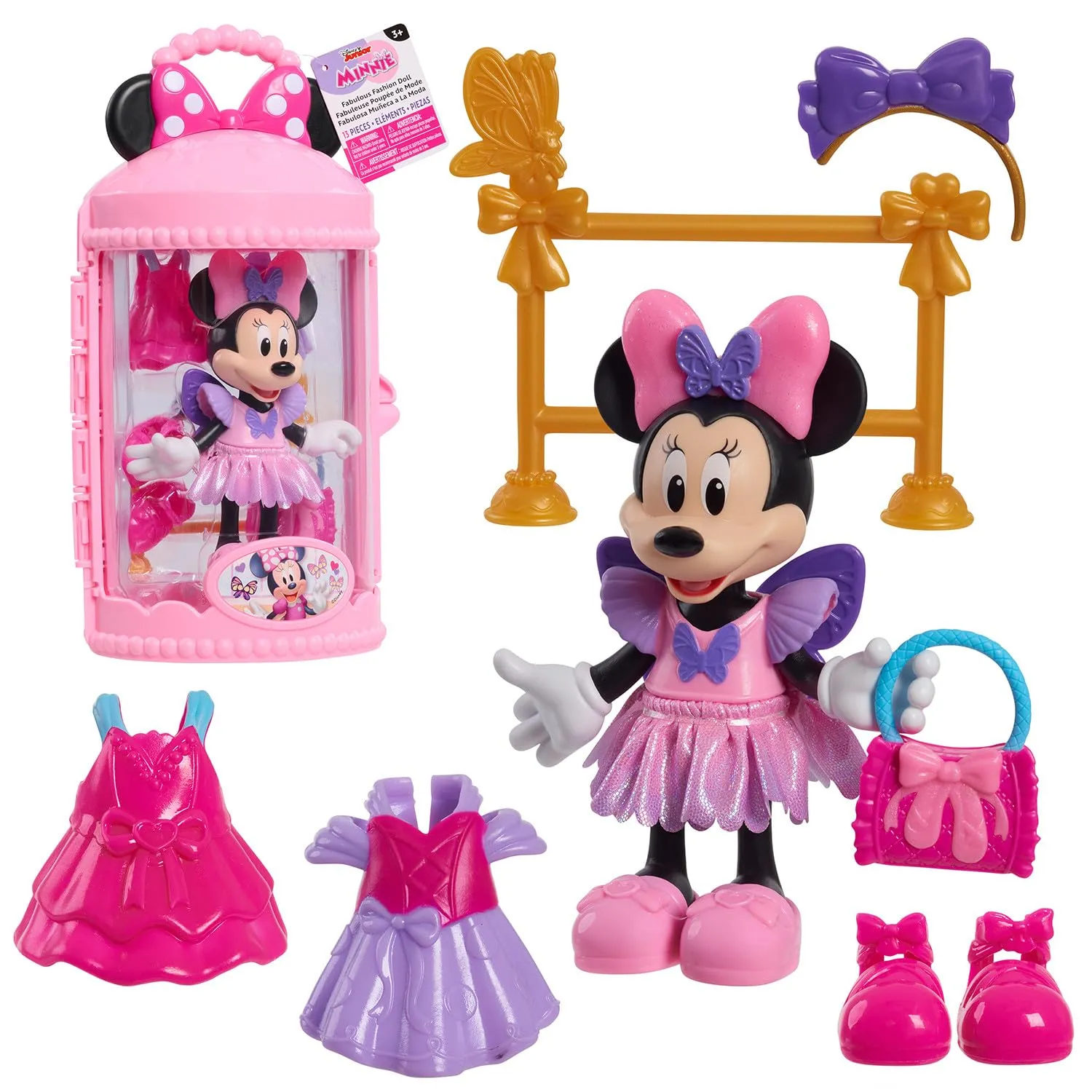 Disney Junior Minnie Mouse Fabulous Fashion Ballerina Doll, 13-Piece Doll and Accessories Set