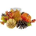 Northlight 10" Pumpkin Berry and Pine Cone Fall Harvest Tealight Candle Holder