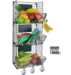 HRAylTOP 3 Tier Wall Mounted Metal Wire Fruit Storage Basket