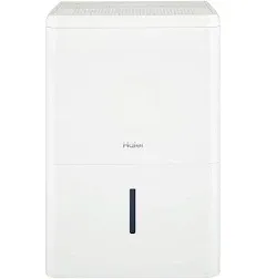 Haier 50 Pint Portable Dehumidifier with Smart Dry, Humidistat, and 3 Fan Speeds for Home Basement, Garage, and Wet Spaces, White (Renewed)