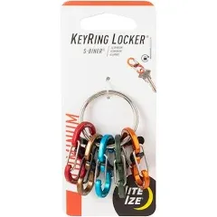 Nite Ize KeyRing Locker Aluminum, Key Ring with 5 MicroLock S-Biner Carabiners