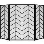 Best Choice Products 52x31in 3-Panel Iron Chevron Fireplace Screen, Spark Guard w/ Handles - Black