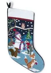 LANDS END Holiday Village Polyester Needlepoint Christmas Stocking KARLEE NEW