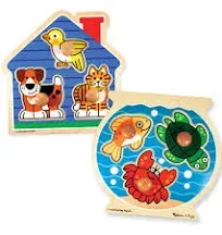 Melissa & Doug Animals Jumbo Knob Wooden Puzzles Set - Fish and Pets