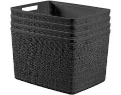 Curver Set of 4 Jute Large Decorative Plastic Organization and Storage Baskets