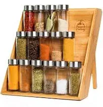 3-Layer Bamboo Spice Rack Multi-Functional Storage with Foldable Legs Modern Rectangle Design for Countertop Drawer Seasoning