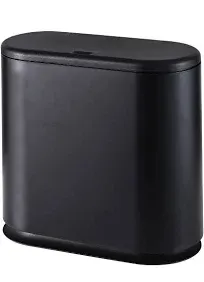 Cq acrylic 12 Liter Rectangular Plastic Trash Can Wastebasket with Press Type Lid,3.17 Gallon Dog Proof Garbage Container Bin for Bathroom,Powder Room,Bedroom,Kitchen,Craft Room,Office (Black)