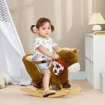 Qaba Baby Rocking Horse, Riding Horse, Plush Animal Rocker with Realistic Sound, Pedals for Ages 18-36 Months, Brown