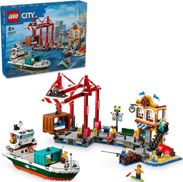 BRICKCOMPLETE Lego City Set: 60422 Port with Cargo Ship, 60409 Mobile Construction Crane & 30665 Jungle Explorer with Baby Gorilla