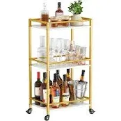 Lifewit Bar Cart for The Home, 3 Tier Small Rolling Wine Cart, Drink Serving Cart with Lockable Wheels, Mini Liquor Utility Cart for Kitchen Dining Living Room, 17" x 11.8" x 32.1", Rustic Brown