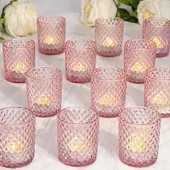 TBWIND 24 Pcs Votive Candle Holders, Pink Glass Candle Holders Bulk for Table Centerpiece, Tea Lights Candle Holders for Wedding Shower, Party,