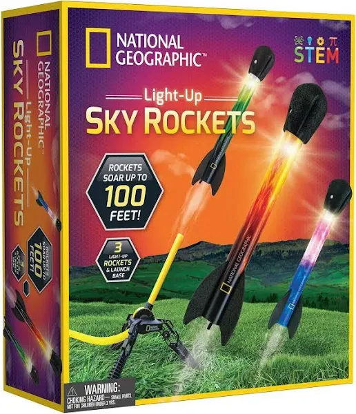 Air Rocket Toy - Foam Tipped Rockets Soar Up to 100 Feet - LED Lights Included