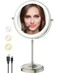 9" Lighted Makeup Mirror with 1X 10x Magnification, 5000mAh Rechargeable Led Magnifying Vanity mirror with lights, 3 Lighting Colors, Brightness Dimmable Height Adjustable Cosmetic Mirror Black