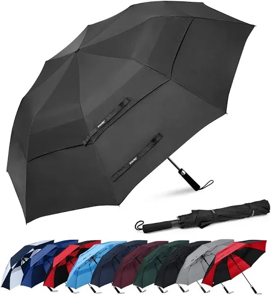 G4Free 62 Inch Portable Golf Umbrella Large Oversize Double Canopy Vented Windproof Waterproof Automatic Open Stick Umbrellas for Men Women(Black)