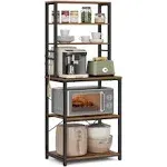 VASAGLE Coffee Bar Baker’s Rack for Kitchen with Storage 6-Tier Kitchen Shelves with 6 Hooks Microwave Stand Rustic Brown and Black