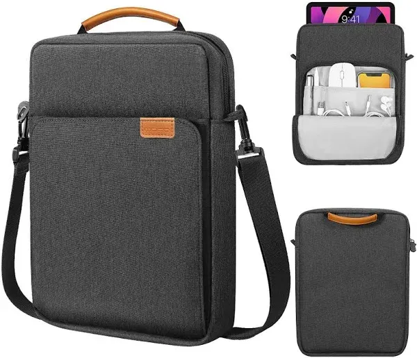 MoKo 12.9 Inch Tablet Sleeve Bag,Fits with 13 Inch New iPad Pro M4 & Air M2 2024,iPad Pro 12.9 M2&M1,Surface Laptop Go 12.4,Galaxy Tab S8+/S9+ 12.4,Handle Carrying Case with Shoulder Strap,Black &Gray