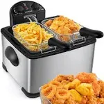 Secura Deep Fryer with 3 Baskets, 21 Cups / 5 Liters Oil Capacity,Timer , Silver