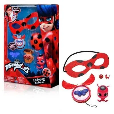 Miraculous girls female Ladybug Dress Up Set with Yoyo, Color Change Akuma, Tikki kwami, mask and Earrings by Playmates Toys