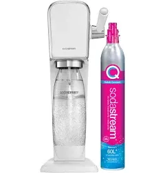 Art Sparkling Water Maker Bundle (White), with CO2, DWS Bottles, and Bubly Drops Flavors