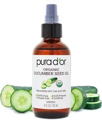 Pura D'or 4 oz Organic Cucumber Seed Oil100% Pure USDA Certified Premium Grade All Natural Moisturizer, Cold Pressed, Unrefined, Hexane-Free Base