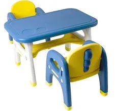 TinyGeeks Kids Table / Desk &amp; 2 Chairs Set - Dinosaur Series, Blue &amp; Yellow