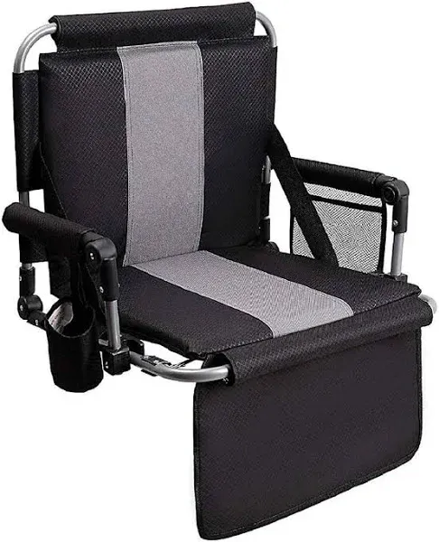 Stadium Seat Chair for Bleachers with Back &amp; Arm Rest (Black Grey)