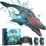 Remote Control Dinosaur, 2.4G Water Toys RC Boat with Light Module Batteries Boat for Swimming Pool Lake Bathroom Bath Birthday Party Kids Boys Girls