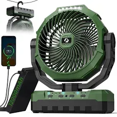 FRIZCOL 3-in-1 Camping Fan - Portable Fan Rechargeable - 12000mAh 9-Inch Battery Powered Fan(70Hrs) - USB Fan with Light & Remote for Indoor, Outdoor, Tent, Travel, BBQ, Fishing, Jobsite - Green