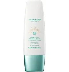 THE FACE SHOP Everyday Mineral Sunscreen SPF 50, Korean Sunscreen for Face with Zinc Oxide, Panthenol & Niacinamide, For Sensitive Skin, No White Cast, Water Resistant, Reef Friendly, Fragrance-Free